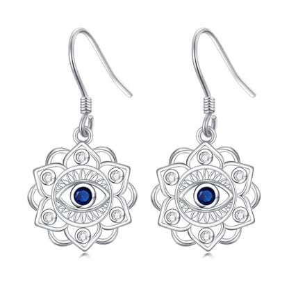 Mountain Mustard Seed Earrings for Women 925 Sterling Silver Lotus/Cross Dangle Drop Earring Christian Jewelry Outdoor Birthday Graduation Gifts - style: Evil Eye Lotus
