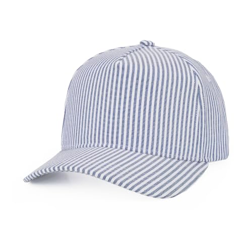 C.C Women's Criss-Cross Ponytail Trucker Hat - Snapback, One Size - color: Cotton Stripe-navy