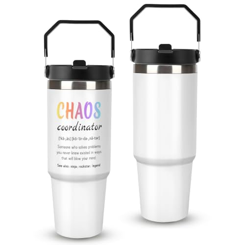 30 oz Chaos Coordinator Tumbler with Handle and Straw, Stainless Steel Vacuum Insulated Travel Mug, Water Bottle, Chaos Coordinator and Gifts for Women - color: chaos coordinator tumbler
