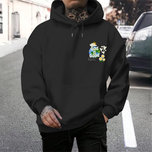 Christian Jesus Hoodies for Men God is Good Bible Verse Sweatshirt Inspirational Graphic Flower Religious Hoodie - color: Black, size: Small