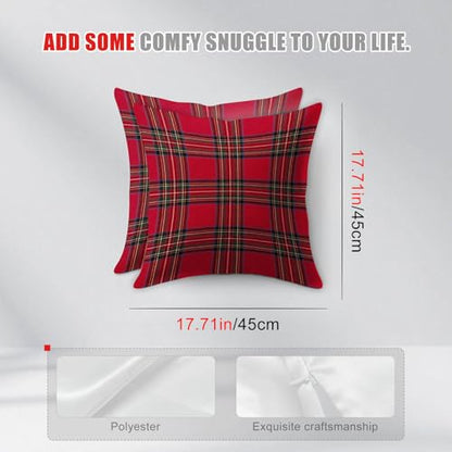 HOMETITUTE Set of 2 Christmas Red Plaid Throw Pillow Covers 18x18 Inch - color: Christmas Throw Pillow Covers #02