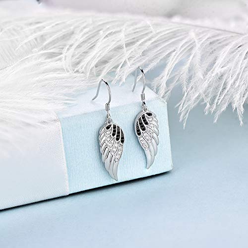 Starchenie Angel Wings Dangle Earrings for Women 925 Sterling Silver Cubic Zirconia Threader Earrings - color: Black