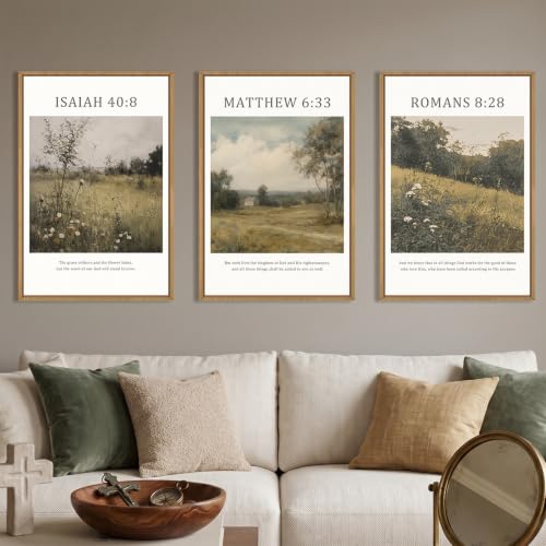LHIUEM Large Bible Christian Scripture Framed Canvas Wall Art Set,Jesus Religious Verse Wall Decor,Vintage Nature Flowers Artwork for Living Room,Bedroom,Dining Room,Office -24"x36"x3 - color: Bible Christian Scripture Wall Art, size: 24''x36''x3
