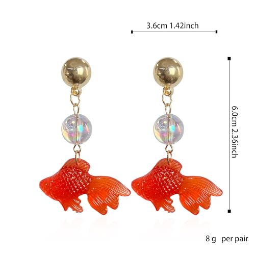 Goldfish Shape Resin Dangle Earrings Handmade Colorful Goldfish Drop Earring Stud for Women - color: Red