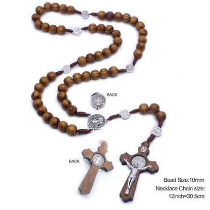 SZQCZB Wooden Rosary Beads Catholic for Men, Saint Benedict Medal and Cross - Comes in Gift Pouch and 18pcs Prayer Cards - color: Brown