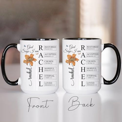 Personalized God Says I Am Mug - Custom Bible Verse Birth Flower 11oz 15oz - Christian Coffee Mug - Religious Gifts for Women Men - color: GOD-IAM-M8