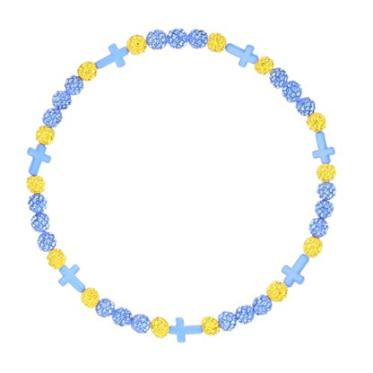 Baseball Bead Cross Necklace for Boys Kids, Elastic Rhinestone Bling Necklace Drip Gifts for Teens Players - color: Blue Cross/Teal Blue/Yellow