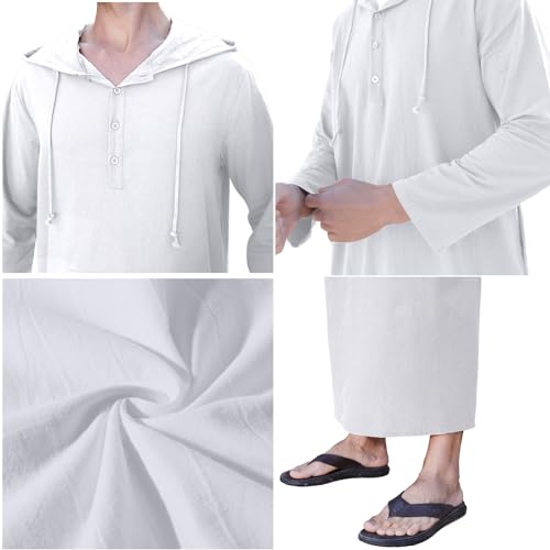 YAOHUOLE Long Sleeve Kaftan Thobe Button down Men Thobe with Pocket Big and Tall Kaftan Muslim Men Thobe - color: White, size: Large