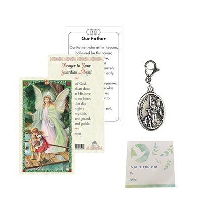 Guardian Angel Laminated Prayer Card with Clip-On Medal and Bonus Our Father Card – Protective Spiritual Gift Set