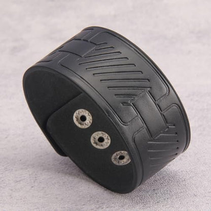 GelConnie Punk Leather Cuff Bracelet Adjustable Straps Wrap Bracelets Arm Armor Cuff Gothic Leather Wristbands for Men, Women - color: MLPB085-Black