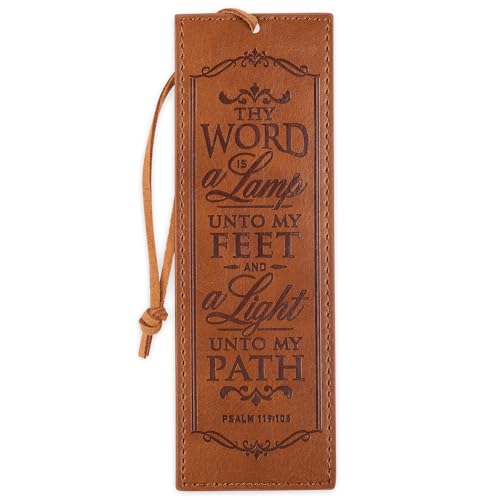 Christian Art Gifts Faux Leather Scripture Bookmark: Thy Word is A Lamp - color: Brown - Word/Lamp