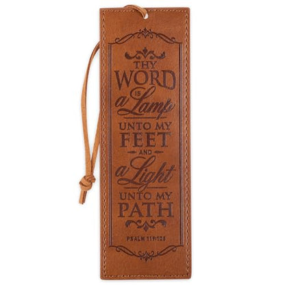 Christian Art Gifts Faux Leather Scripture Bookmark: Thy Word is A Lamp - color: Brown - Word/Lamp