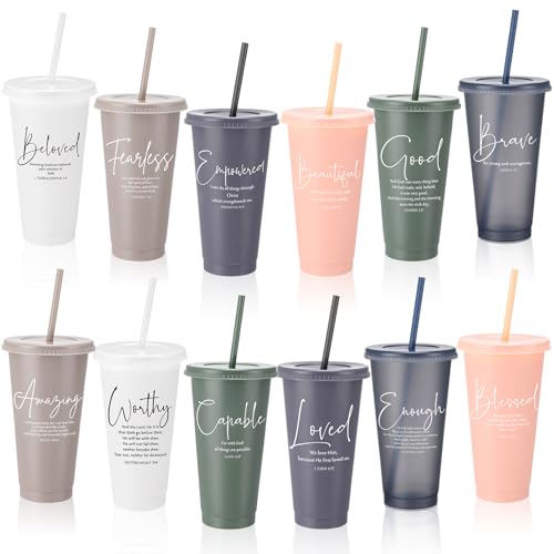 Havawish 36 Set Bible Verse Tumbler Bulk Inspirational Christian Church Gift for Women 24oz Religious Plastic Drinking Cup with Lid Straw for Church Sunday School (Vivid Color) - color: Vivid Color