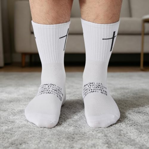 6 Pairs Christian Cross Socks Prayer Stockings with Bible Verse for Church & Daily Wear Christian Gift for Christmas - color: Philippians 4:13 - Black