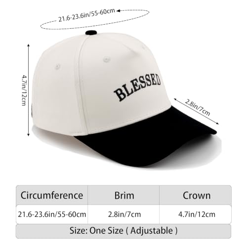 Embroidered Christian Two-Tone Baseball Cap for Men & Women, Adjustable Dad Hat Christmas Easter Gift - color: Blessed, Black/Beige