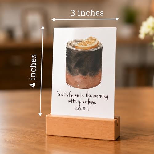 Bible Verse Cards with Wood Stand, 48 Prayer Cards for Daily Display - color: Coffee
