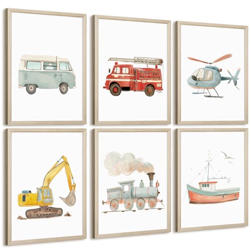 Car Wall Art Boys Room Canvas Wall Decor Nursery Prints Transportation Vehicle Wall Art Kids Toddler Posters Construction Truck Pictures Boy Nursery Artwork for Bedroom Playroom 8x10x6 Inch Unframed - color: Toddler Construction Prints, size: 10"L x 8"W