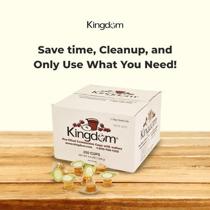 Kingdom Prefilled Communion Cup with Wafers(250ct-white juice) Sealed in a Single-Serving Container with Upto 1-Year Shelf Life,Perfect for Holy Eucharist Celebration in Hospitals,Summer Camps, & More - size: 250 Count (White Juice)