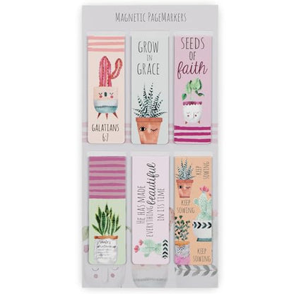 Christian Art Gifts Magnetic Scripture Bookmark Set for Women: - color: Cheerful Cactus Plants