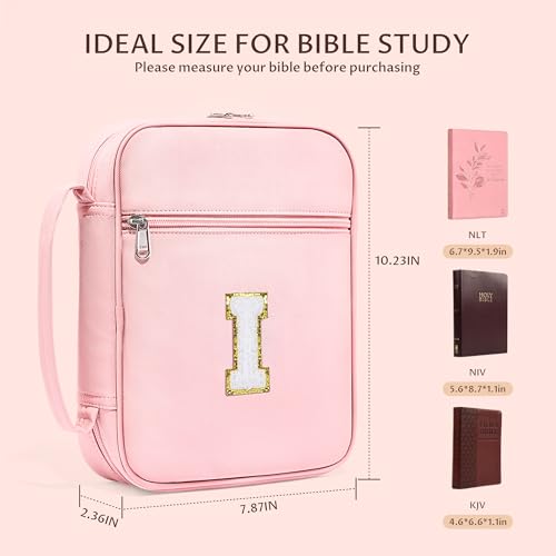 WOBAGMEN Bible Cover for Women,Pink PU Leather Personalized Bible Case with Bible Study Supplies,Including Tabs and Highlighter Set, Faith Chiristain Gift for Women Girls(Pink, I) - size: I