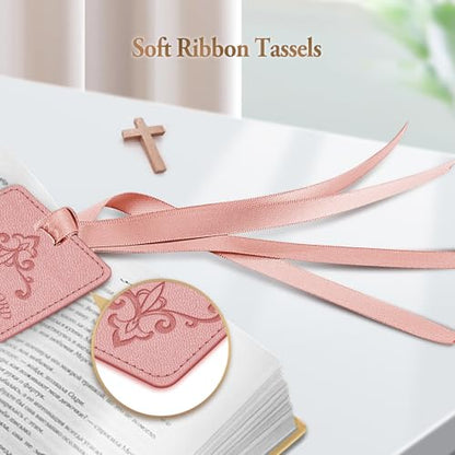 FINPAC Leather Bible Bookmarks, Bible Verse Book Markers - color: Pink