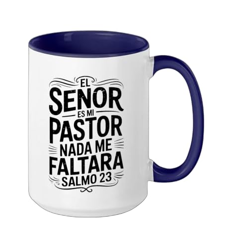 Spanish Christian With a Bible Verse Quote El Senor Es Mi Ceramic Mug, Dark Blue/White, 15oz - color: Dark Blue/White, size: 15 Ounces