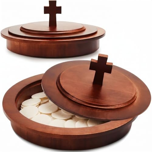 Zhehao 1 Pcs Wood Communion Bread Plate for Church Holy Communion Wafer Tray with Lid Elegant Worship Serving Plate for Church Service Ceremony (Rubberwood Style) - style: Rubberwood Style