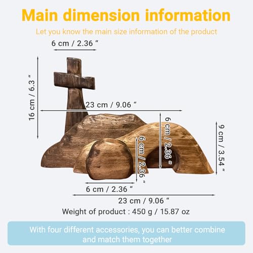 Empty Tomb Easter Scene and Cross Decoration Wooden Jesus Nativity Christ Statue Christian Easter Tray Decor for Home Office Tabletop - color: 4 Pcs