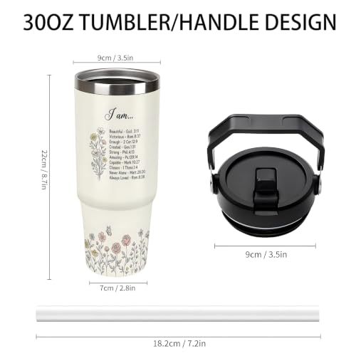 30 oz Christian Travel Mug with Handle and Straw, Aesthetic Wildflower Stainless Steel Vacuum Insulated Tumbler, Water Bottle, Inspirational Gifts for Women - color: christian travel mug