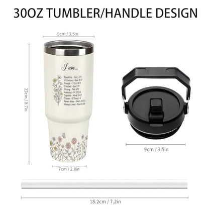 30 oz Christian Travel Mug with Handle and Straw, Aesthetic Wildflower Stainless Steel Vacuum Insulated Tumbler, Water Bottle, Inspirational Gifts for Women - color: christian travel mug