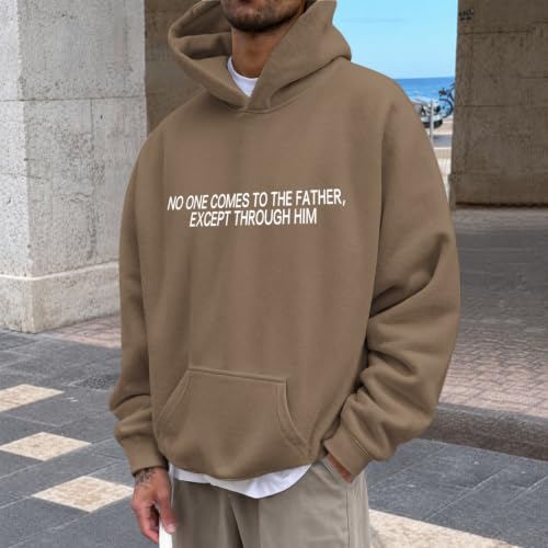 BeWithYou Christian Jesus Hoodies for Men Religious Faith God Sweatshirt Inspirational Bible Verse Graphic Hoodie Pullover - color: Coffee, size: X-Large