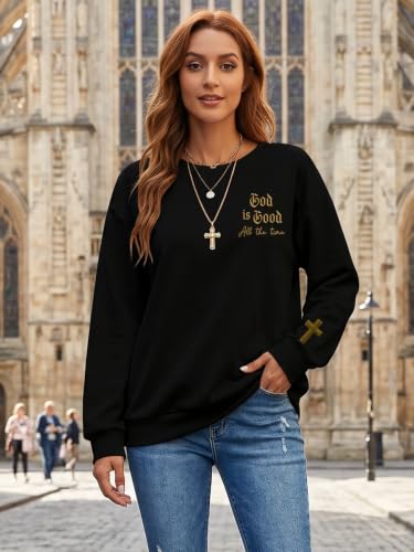 Eatbook Christian Sweatshirts for Women Jesus Long Sleeve Pullover Tops - color: Black-cross, size: XX-Large