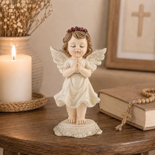 Praying Angel Figurine, Guardian Angel Statue for Shelf Desk Bedside Decor, 6.3" Angel Figurine for Mom Grandma Daughter Women, Sympathy Memorial Religious Gift for Christmas Easter Birthday