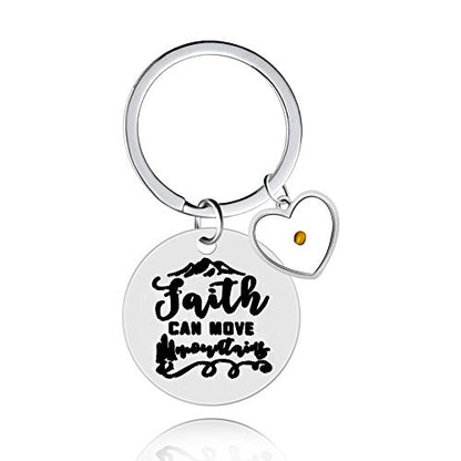 Uloveido Stainless Steel Faith Cross Keychain & Jesus Loves Me Christian Keyring Mustard Seed Charms Religious Jewelry - style: Faith Can Move-heart