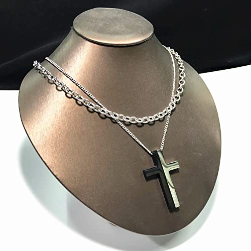 OLEVS Men's Cross Pendant Necklace Large Stainless Steel Cross Pendant Necklace for Men Women - color: Black Silver
