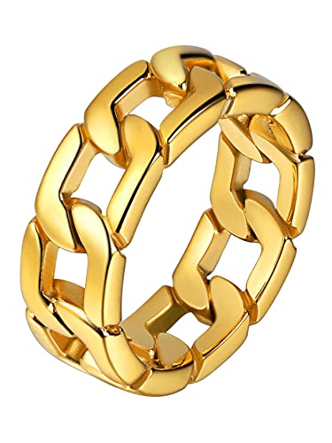 U7 Stainless Steel Mens Rings,7mm Gold/Black/Silver Chain Rings Fidget Spinner Ring Anxiety Ring for Men Women,Size 6-14 - color: Gold
