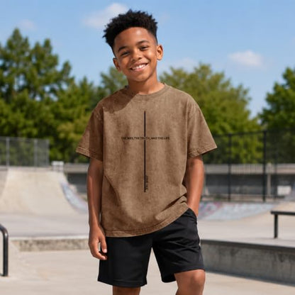 Boys Christian Shirts for Kids Jesus God Bible Verse Religious Faith T Shirt Youth Acid Wash Cross Graphic Tees Tops - color: Coffee, size: 7-8 Years