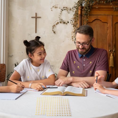 JarThenaAMCS 2400Pcs Mini Cross Sticker Gold Foil Paper Decals Baptism Christening Self-Adhesive Stickers for Easter Envelopes Scrapbook Gifts DIY Supplies, 0.5 in - style: Cross