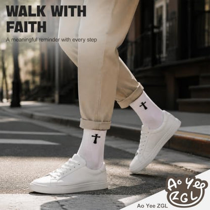 3 Pairs Unisex Cross Socks,Gifts for Christian: Easter Christmas - color: 2 Timothy 1:7 - White