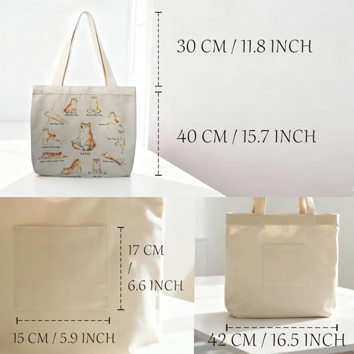 Large Tote Shopping Bag Cotton Canvas-Reusable grocery Bag with Zipper Aesthetic Reusable Shoulder Bag - style: Style-h
