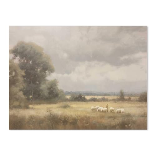 OMANI The Lord Is My Shepherd Wall Art Psalm 23 Bible Poster Vintage Landscape Canvas Painting Minimalist Jesus Wall Decor for Living Room Bedroom Dorm 08x10 inch Unframed - color: Green, size: 10"L x 8"W