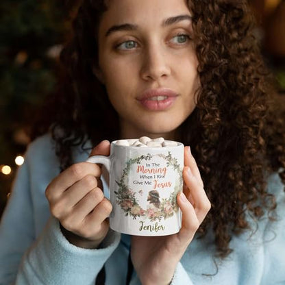 Novelty Mug With Floral Wreath Design, Customized Name Inspiration Coffee Cup, Christian Ceramic Mug 11oz 15oz, Personalized Jesus Cup, Christian Mug Gifts, Custom Religious Accent Cup - color: XUA-324-1559-CHRISTIAN FAITH MUG