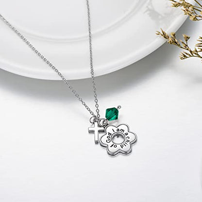 AOBOCO 925 Sterling Silver I Am a Child of God Daisy Necklace Jewelry Birthday Birthday Baptism Communion Gifts for Girls - color: Simulated Emerald