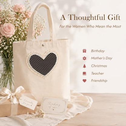 Christian Tote Bag Gift for Women, Canvas Bible Bag Handmade Floral Cross - color: Cream-brown Polka Dot