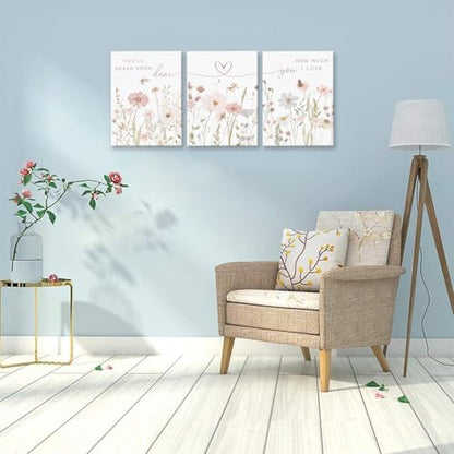 DAXINGJ Floral Wall Art Set of 3,Inspirational Neutral Botanical Heart Line - color: Pink Flower Love, size: 16"L x 12"W