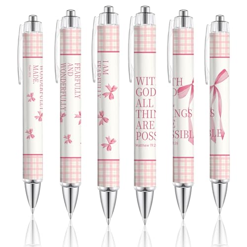 Coquette Pink Bow Christian Pens - 6Pcs Bible Verse Ballpoint with Inspirational Quotes, Religious Gifts for Women, Daughter, Sister and Friends, Cute School and Office Supplies - style: Pink Bow