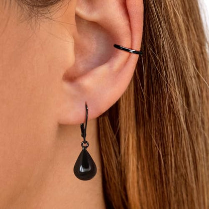 14K Gold Earring Cross Waterdrop Butterfly Heart Knot Earrings for Women Gold Silver Cross Leverback Drop Gold Silver Teardrop Hoop Dangle Earring White Gold Dangle Drop Earring - color: Black-Waterdrop Leverback Dangle Earring