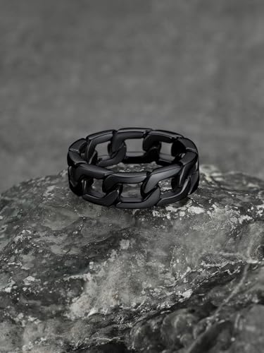 U7 Stainless Steel Mens Rings,7mm Gold/Black/Silver Chain Rings Fidget Spinner Ring Anxiety Ring for Men Women,Size 6-14 - color: Black