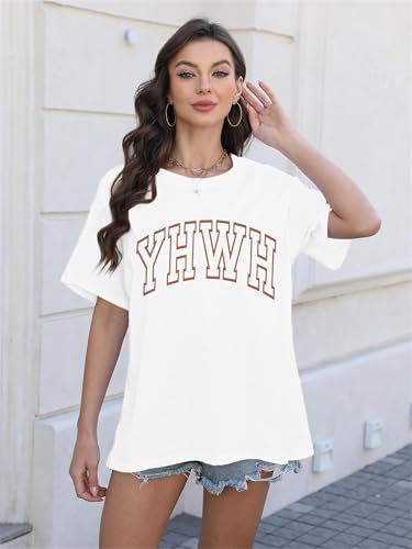MNLYBABY YHWH Oversized Shirt Women Christian Tshirts Jesus Faith Inspirational Casual Tee Tops - color: White, size: X-Large