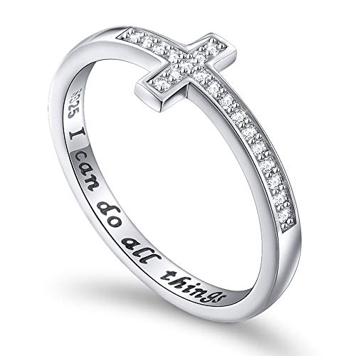 DAOCHONG 925 Sterling Silver Sideways Cross Ring Inspirational Jewelry - style: Cross